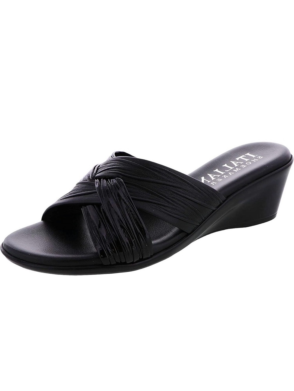 0175: Italian Shoemakers Black Wedge Slide Sandal
